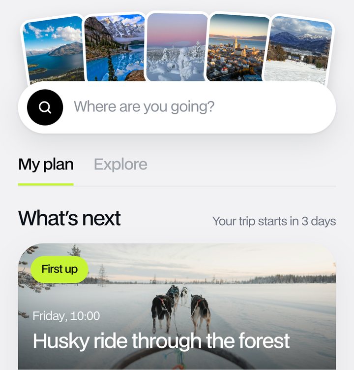Aino home screen asking where you are going